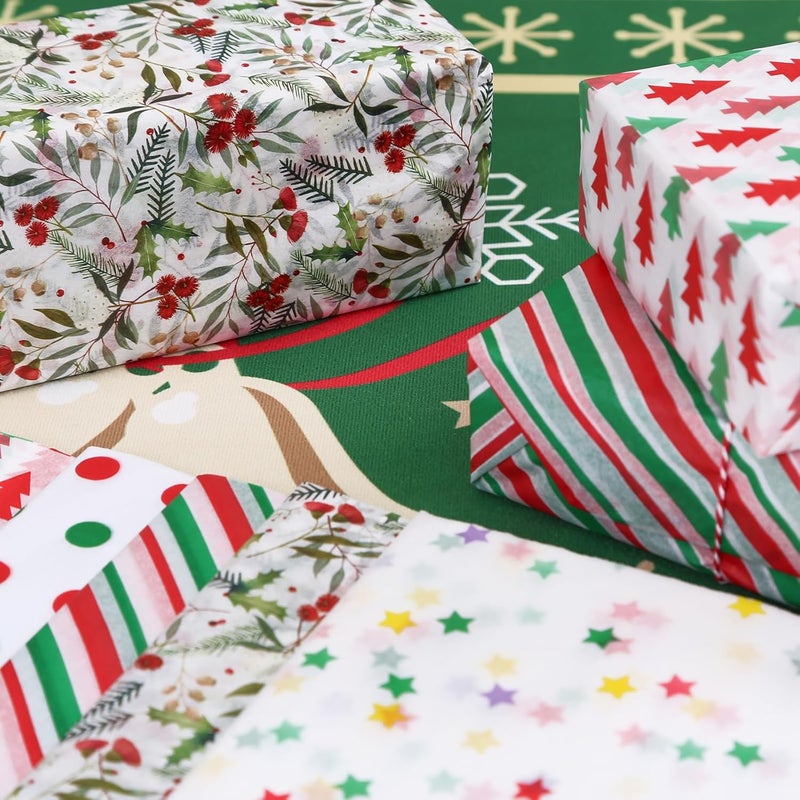 PAPER FAIR 100 Sheets Christmas Candy Cane Gift Tissue Paper Set, Red Green Assorted Holiday Gift Wrapping Tissue Paper, for Gift Bag Box Xmas Tree Star Stocking Decor, 20x14in - Image 4